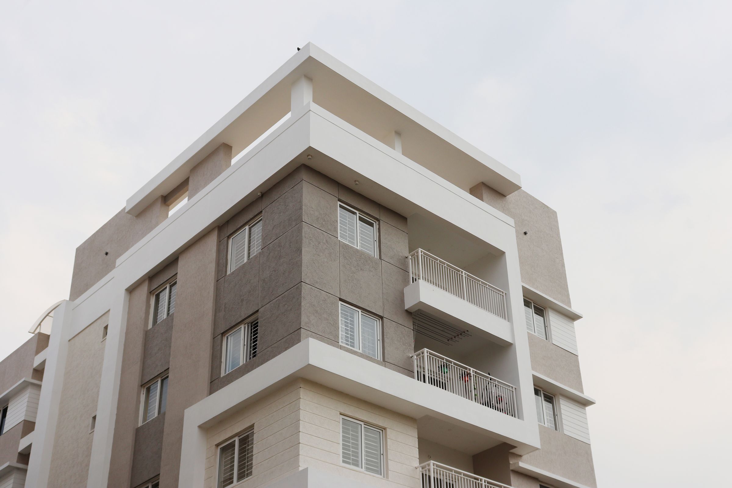 Contemporary apartment building with balconies in India